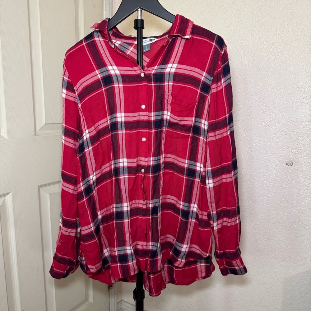 Old Navy Red Button Down Shirt Flannel Size Large